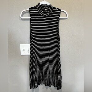 La Hearts Black & White Striped Sleeveless Mock Neck Midi Dress